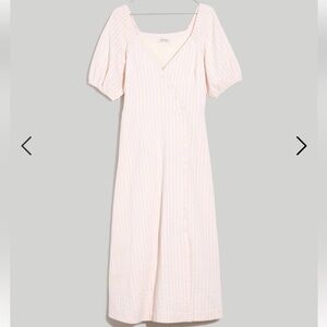 NWT Madewell Puff-Sleeve Button-Wrap Midi Dress in Undyed Stripe, Size 4